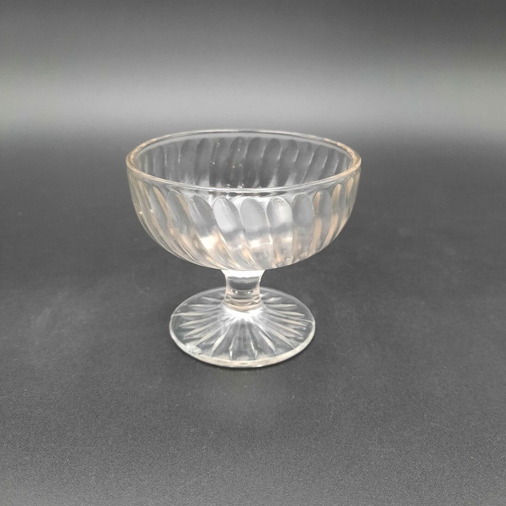 Vintage Anchor Hocking Clear Ribbed Glass Dessert Compote Bowl